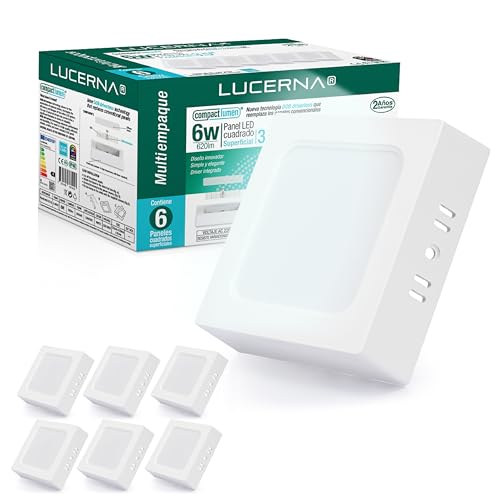 LUCERNA Plafón LED Superficie Cuadrado 6W - Luz Blanca Fría 6500K - 620LM - Downlight Interior Para Cocina - PACK 6