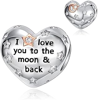 FOREVER QUEEN Heart Charms Wife Dangle Charms I love you to the moon and back Mom Charms Bead 925 Sterling Silver Charms For Bracelets Necklaces