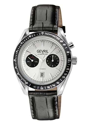 Gevril 49004-1 Men's Lenox Swiss Automatic Watch, Genuine Italian Blk/Blk Stitching Leather Strap