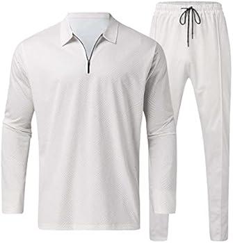 Heren casual gestreepte print tweedelig ritssluiting kraag lange mouwen top blouse pak trekkoord zak broek set Servië trainingspak (L, M