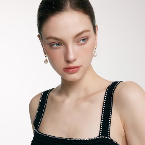 FarF&ME Pearl Earrings for Women,18K Gold Plated Statement natural freshwater Pearl Dangle Earrings, Lightweight Elegant Teardrop drop Earrings for women Wedding Party2