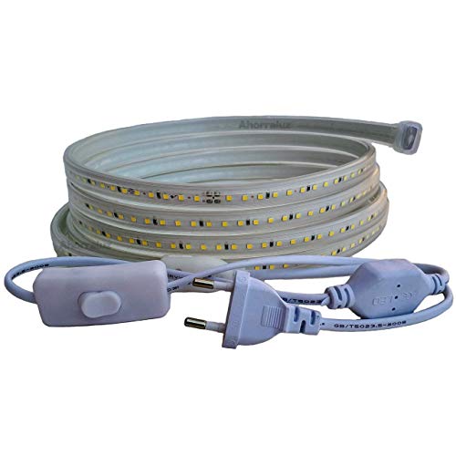 Ahorraluz Bande 220 V 2835 120 Led/m Haute LUMINOSITÉ, avec interrupteur, étanche blanc froid/neutre/chaud étanche IP67 Strip 3M 33W Cover