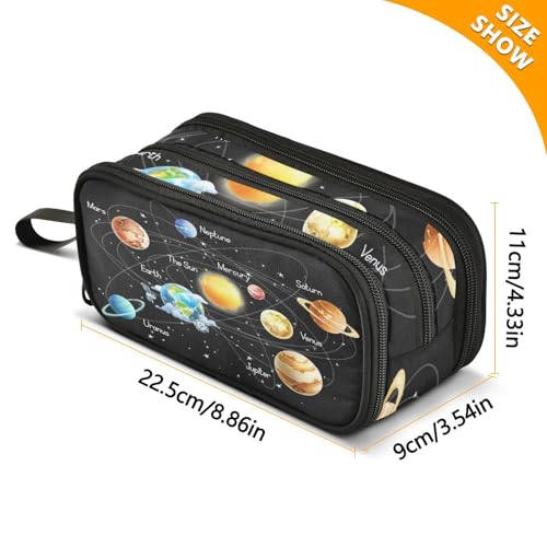 Image of Solar System Space Planets Pencil Case Box Boys Girls Large Pencil Pouch with Zipper Compartments Big Capacity Stationery Pen Bag Organizer for Kids Teens Adults School