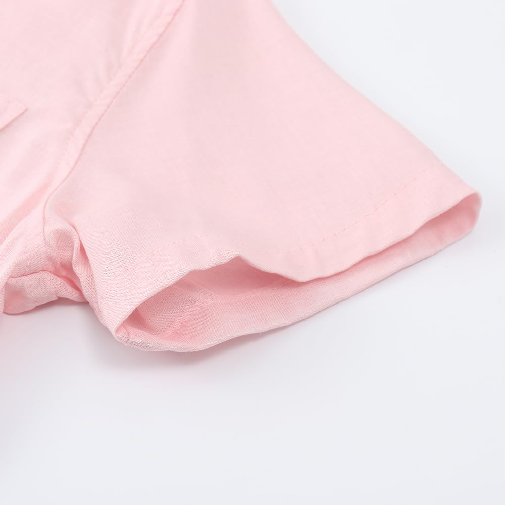 Spring&Gege Chemise d'été à manches courtes boutonnée en lin texturé pour garçon