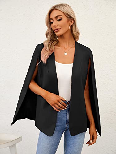 Gamisote Womens Cape Blazer Split Sleeve Open Front Casual Jacket Coat Workwear Black #TOP5