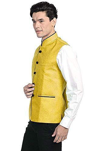 Image of Vastraa Fusion Men's Solid Nehru Jacket (VS0515A-36 Yellow S)