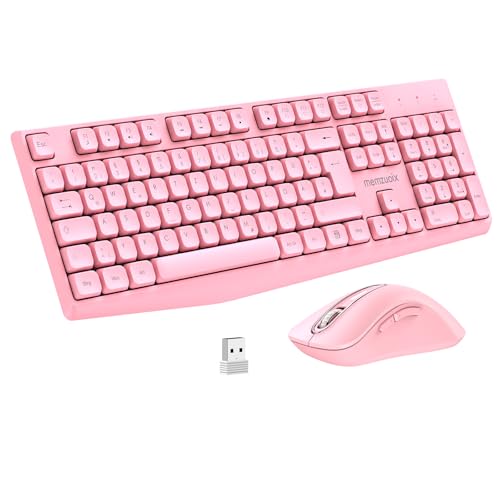 QWERTZ Kabelloses Tastatur Maus Set Full Size 105-Tasten Tastatur mit Nummernblock 2.4GHz Funk mit einem USB Nano Empfaenger 1400 DPI Optische Maus Plug and Play Fuer Windows PC Laptop und Mac