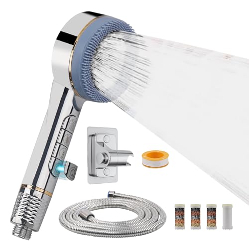 VirtuGro Alcachofa de Ducha con Filtro Antical Alcachofa Ducha con Manguera 2M Shower Head para 4 Modos Cabezal Ducha Alta Presión con Soporte Giratorio Cromo