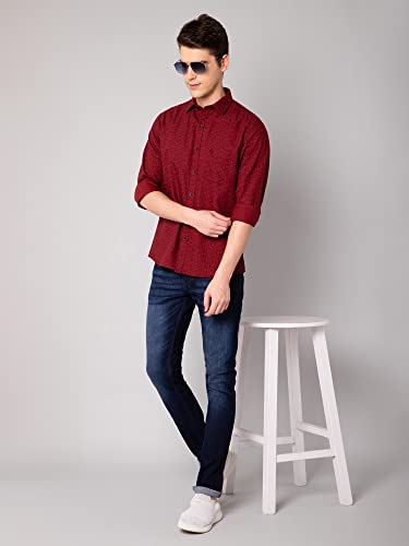 Image of Cantabil Men Cotton Printed Maroon Full Sleeve Casual Shirt (P MSHC00578 Maroon)