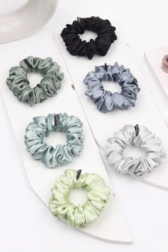 Image of Premium Satin Scrunchies for Women | Hair Bands, Ponytail Holders & Rubber Bands | Fluffy, No-Damage Hair Ties | Girls Hair Accessories | Medium Size | Pack of 6