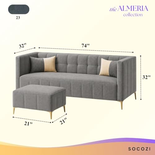 Image of SOCOZI Stylluxe 4 Seater L Shape Sofa Set with Movable Ottoman | Flexible Left or Right Layout | Soft Velvet Suede Fabric | Modern Design | Plush Comfort Cushions for Living Room (Dark Grey)