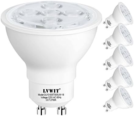 LVWIT GU10 LED Bulbs 5W(50W Equivalent) Shape Halogen Replacement Bulb Tracking Spotlight 2700K Warm White, Non-Dimmable, Indoor Recessed Cans (6-Pack)