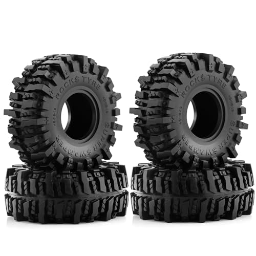 Chanmoo 1.9 Crawler Tires 118mm 1/10 RC Rubber Mud Slingers Grappler Wheels Tyres For 1:10 Scale Rock Crawler Car Traxxas TRX4 RC4WD D90 Axial SCX10 II TF2 Gen8 Tamiya CC01 1.9' Beadlock Rims 4PCS