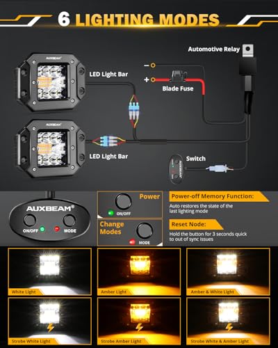 Image of Auxbeam 5 Inch Flush Mount Led Light Pods, Amber Flush Mount Bumper Fog Lights 6 Modes Strobe Cube Pod Light Bar Yellow Spot Flood Offroad Driving Ditch Lights for Truck Jeep Car ATV
