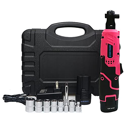 BXGTECH Cordless Ratchet Wrench 3/8" 12V Power Ratchet With 2 Packs 2000mAh Lithium-Ion Battery, 8 Sockets Electric Ratchet Wrench Kit LED Lights