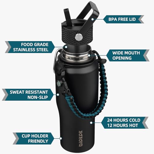 Image of BJPKPK 23oz Insulated Water Bottle with Straw Lid, Stainless Steel Bottle