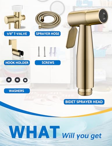Gold Handheld Bidet Sprayer for Toilet, BRITULIF Jet Sprayer for Toilet Muslim Shower, Adjustable Cloth Diaper Sprayer Bidets Attachment for Toilet, Toilet Sprayer for Feminine Wash