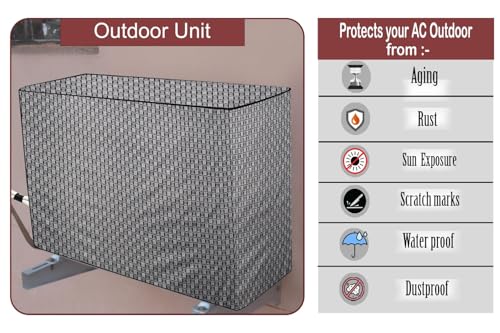 Image of The Furnishing Tree 2 Ton Split AC Cover for Indoor and Outdoor Units Basketweave Pattern Grey