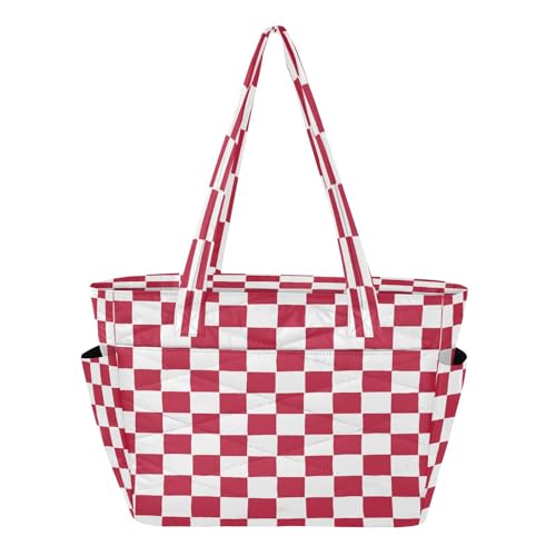 Sac fourre-tout à carreaux rouges pour femme grand format