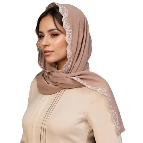 Embroidered Chiffon Hijab Shawl Elegant Sheer Floral Headwraps Scarves For Evening Dress