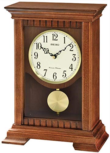 Seiko de Madera con péndulo de Chimenea de/Batería de Cuarzo Reloj de Mesa o Westminster Whittington Timbre inalámbrico, Control de Volumen QXQ029B