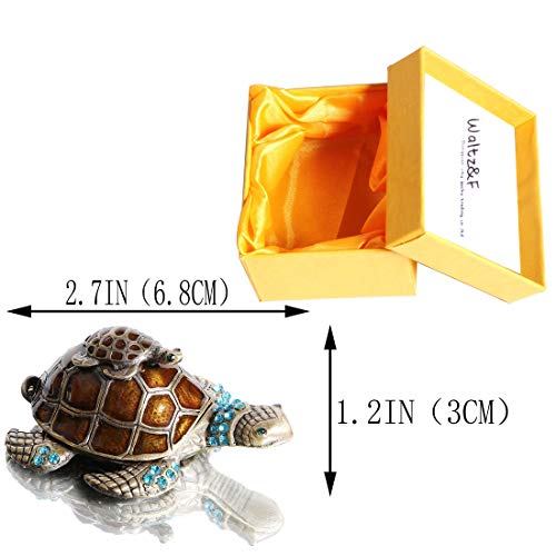 Waltz&F Turtle Trinket Jewelry Box With Sparkling Light Green Crystals,Hinged Trinket Box Hand-Painted Figurine Collectible Ring Holder #TOP1