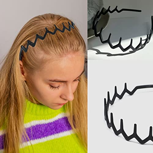 Image of ULTIMUTE 8 PCS Fashion No Slip Effortless Plastic Headbands with Teeth Comb Black Skinny Headbands Hair Accessories Bands for Women Men Teen Girls, Classic Black Bright