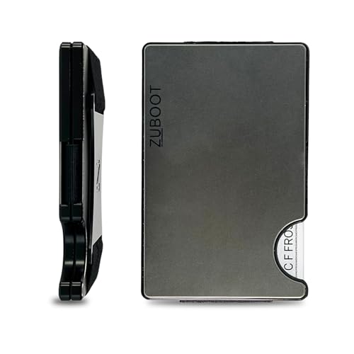 Titanium RFID Wallet for Men – Slim Front Pocket Metal Wallet with Cash Strap – Lightweight, Durable Card Holder for Up to 16 Cards | Black Titanium Finish (Cash Strap)