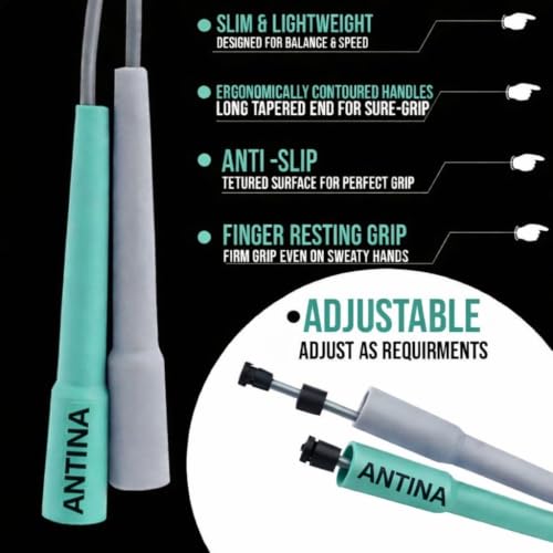 Image of Worldwide Adjustable Skipping Rope for Men & Women Speed Jump Rope for Exercise, Gym, Sports & Fitness(CYAN /GREY)