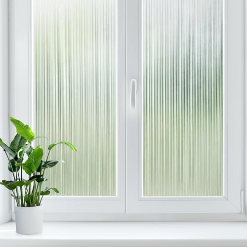 LUTE Reeded Glass Window Privacy Film, Static Cling Non-Adhesive UV Blocking Removable Decorative...