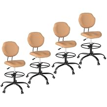 Drafting Chair with Back Support, Tall Desk Rolling Stool Khaki, Set of 4