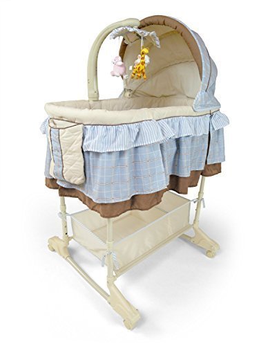 Best For Kids Wiege Stubenbett 4 in 1 Schaukelwiege Babybett mit Melodie, Vibration, Licht, Nachtlampe und Schaukel mit Fernbedienung in zwei Farben zur Auswahl. (Blau)