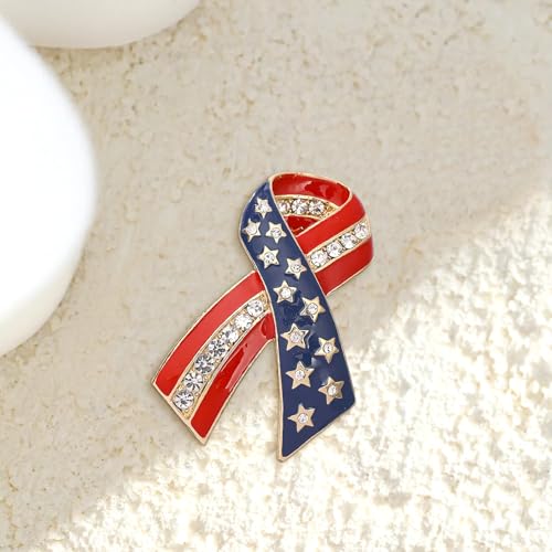 Image of Rhinestone Brooch Pins for Women, Vintage Crystal Enamel Brooches, American Flag Pin Patriotic Lapel Pins Gift for Suit Clothes Bag Accessories