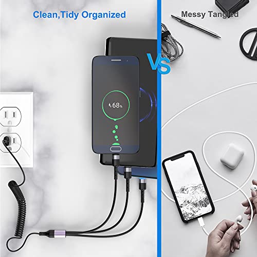 Multi 3 In 1 Charging Cord 6Ft/1.8M Universal Coiled Iphone Charging Cable For Carplay Multi Usb Charger Cable Coiled Lightning Cable Type-C/Micro Usb Cable For Iphone,Android,Samsung,Google And More #TOP6