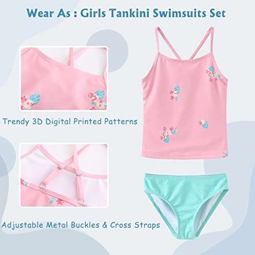 Image of Girls 3 Piece Swimsuits Set Long Sleeve Rash Guard Tankini Bathing Suits for Girls Beach Swimwear Set 3-16 Years