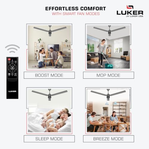 Image of LUKER JVLuker USA Aerozen Plus 1200mm BLDC Ceiling Fan with IR Remote BEE 5 Star 65% Energy Saving High Air Delivery Low Noise LED Indicator Reverse Mode for Living & Bedroom (Warm Grey Mat Finish)