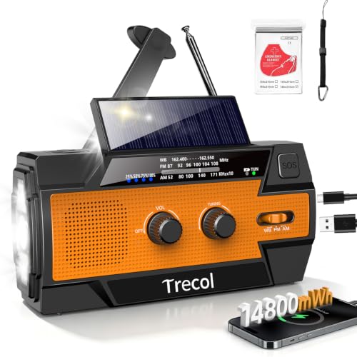 Emergency Radio with Motion Sensor Alarm, NOAA Weather Radio Solar Crank