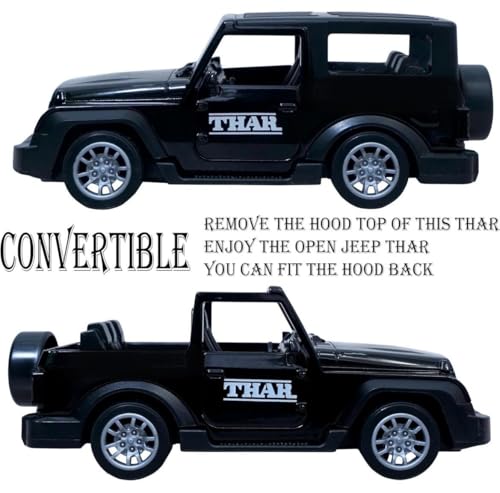 Image of 1:32 Scale DieCast Metal Pull-Back Action Openable Doors 4x4 Thar /Jeep Premium Car Toy with Lights and Music for Kids Realistic Miniature Model Gift 2+yrs Girls Boys (Red Thar /Jeep)