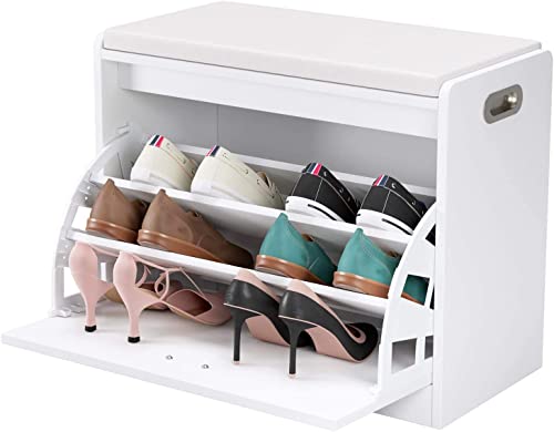 Banc à chaussures avec coussin d'assise et meuble de rangement - 6