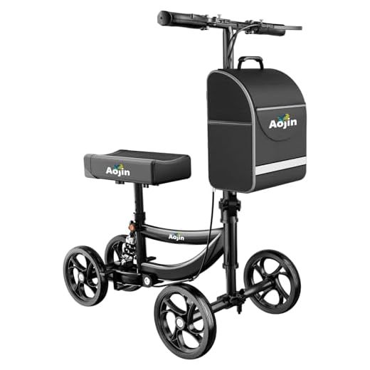 Aojin Knee Scooter for Adults for FootInjuries, 300lbs Capacity, All Terrain Foldable Knee Scooter Walker with Bag, 13" Wide Pu Seat, Compact Crutches Alternative (Black)