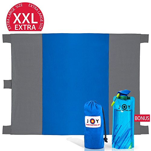 Your Outing Joy Beach Blanket Compact Outdoor - 7x9 feet - Ideal even for Hiking, Camping, Picnics - Made From Durable Parachute Nylon - FREE BONUS COLLAPSIBLE WATER BOTTLE
