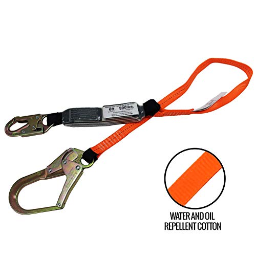 Image of SPLD002 6 ft Energy-Absorbing Single Leg Lanyard with Snap Hook and Rebar Hook (Orange)