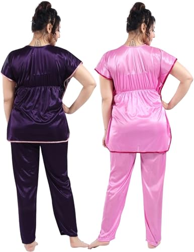 Image of Fabme Women's Satin Plain Kaftan Top & Pyjama Set
