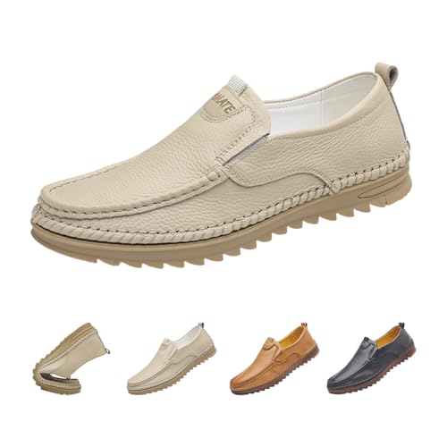 Men's Dress Loafers Slip-On Leather Casual Shoes,Comfortable Hand-Stitching Oxford Soft Sole Driving Walking Moccasins