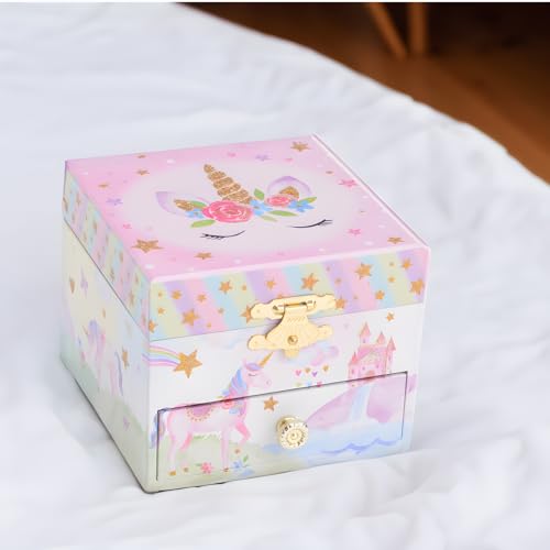 Jewelkeeper Jewelry Box for Girls with 1 Drawer - Unicorn Musical Jewelry Boxes, Beautiful Dreamer Tune, Spinning Unicorn Doll, Little Girl Jewelry Box, Gifts for 5 Year Old Girls, Engineered Wood - Thumbnail 6