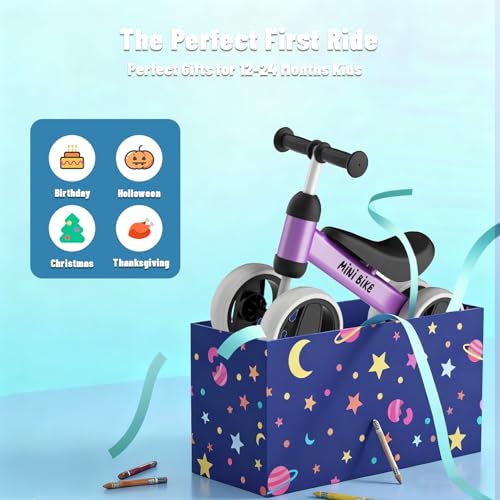 Image of SIMATE Balance Bike Toys for 1 Year Old Boys Girls, 12-24 Month Toddler Ride on Toys, 4 Silent Wheels & Soft Seat, First Birthday Gifts for Baby Girls Boys
