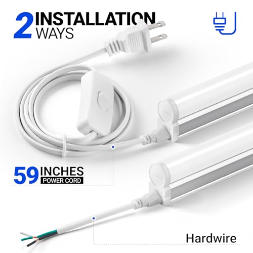 Image of Barrina (6 Pack LED T5 Integrated Single Fixture, 4FT, 2200lm, 6500K Super Bright White, 20W Utility LED Shop Light, Ceiling and Under Cabinet Light, Corded Electric with ON /Off Switch, ETL Listed