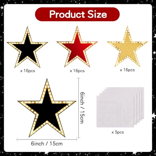 Image of Vuzvuv 48Pcs 3 Colors Movie Star Cutouts Paper with 100Pcs Glue Points for Wall Bulletin Board Decorations or Theme Party or Classroom Decor Supplies