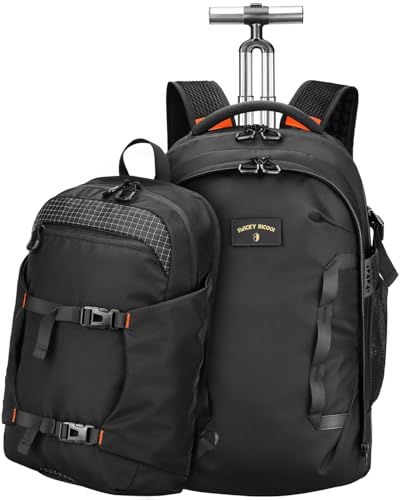 Rolling Backpack, 56L Large Backpacks with Wheels-Splits into Daypack & Laptop Backpack Fits 17 Inch Laptop,Water-Resistant & Carry-On Friendly for College,travel,camping,Weekender Hiking Black
