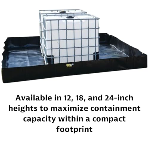 Image of Justrite Angle Bracket QuickBerm, 12' x 20' x 12 inch Large Oil Spill Containment Berm, 1,795 Gallon Spill Capacity, PVC Coated Fabric, Made in The USA, Black, 28074